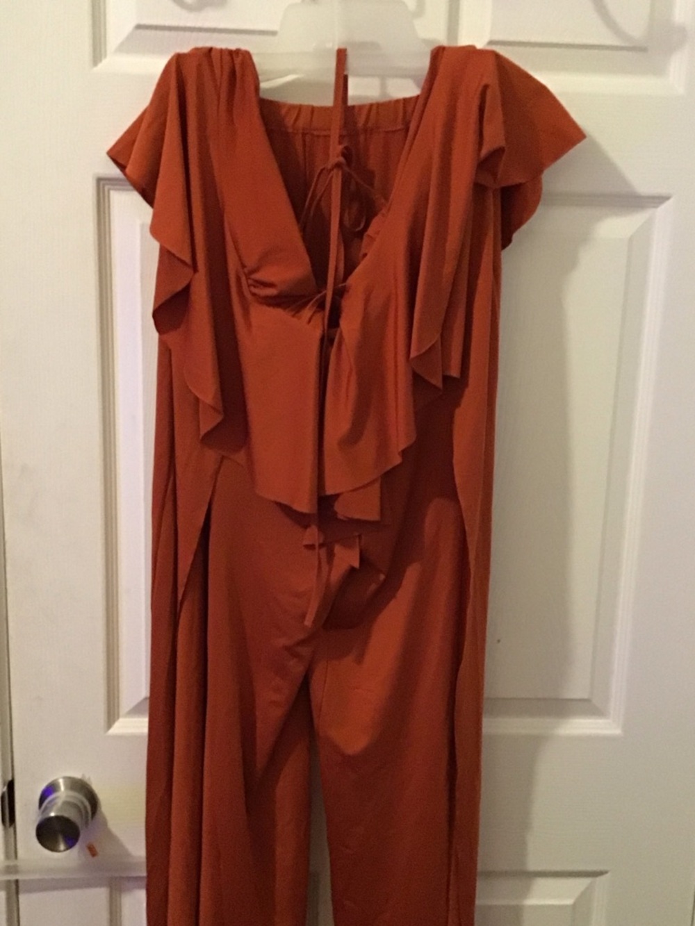 SHEIN Rust Ruffle-Front Jumpsuit